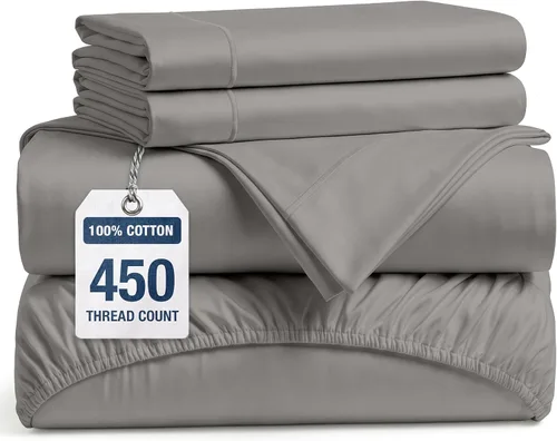 Vista 32 de LANE LINEN Sábanas de cama individual – 450TC algodón peinado de fibra larga de alta calidad, color blanco Soft & Breathable Twin Sheet &