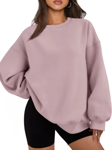 Vista 24 de EFAN Sudaderas de gran tamaño para mujer, cuello redondo, casuales, para Albaricoque