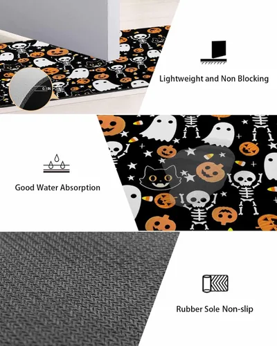 Vista 3 de Tapete de baño negro de Halloween para bañera, antideslizante, secado rápido y absorbente, tierra de diatomeas, fregadero de cocina, lavable