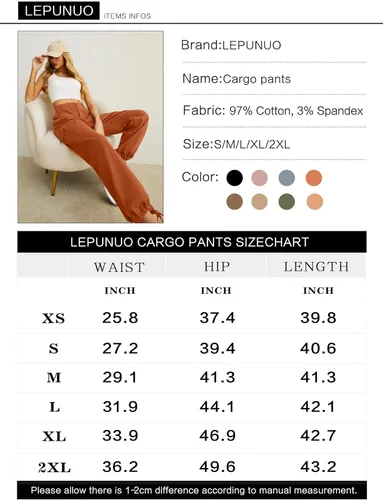 Vista 4 de Lepunuo Pantalones cargo de cintura alta para mujer, pantalones de viaje Y2K Streetwear holgados elásticos con 6 bolsillos con cordón en los tobillos