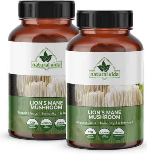 Vista 3 de Extracto de hongo melena de león - 120 cápsulas vegetarianas - 4,200 mg - Suplemento sin OMG