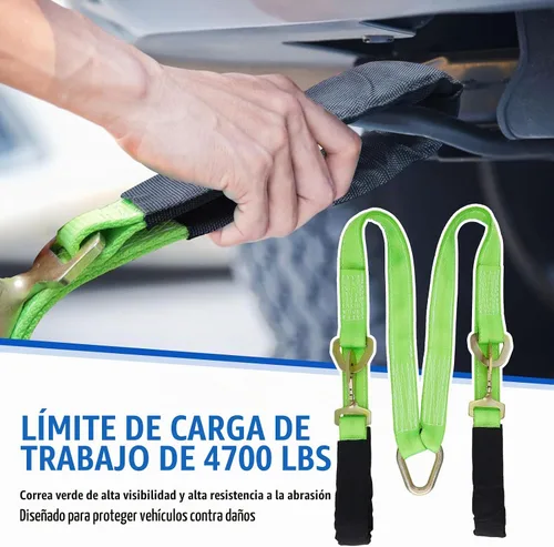 Vista 4 de Correa de Brida en V de 2" x 4' con Ganchos a Presión/Funda Cordura y Correa de Eje, Anillo en D en el Medio, Correas de Remolque de Servicio Pesado