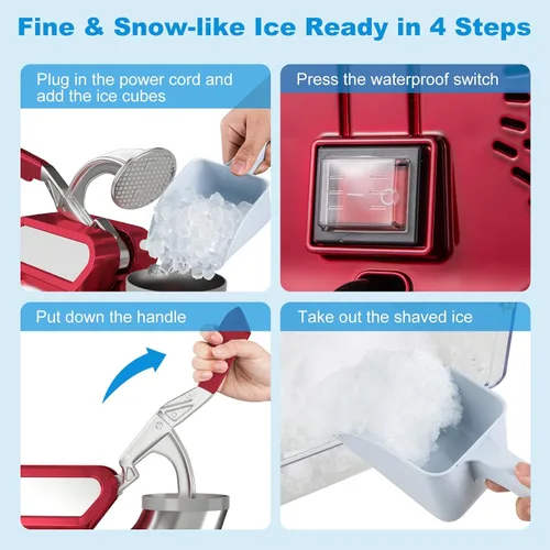 Vista 7 de COSTWAY Trituradora de hielo eléctrica, máquina de cono de nieve de 660 libras/h con cuchillas dobles, máquina de hielo afeitado aprobada por ETL