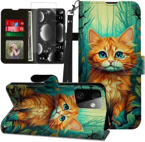 Vista 119 de Funda para Motorola Edge 2022 con protector de pantalla, soporte y tarjetero y correa para la muñeca, funda magnética para Moto Edge 2022 5G UW Lobo