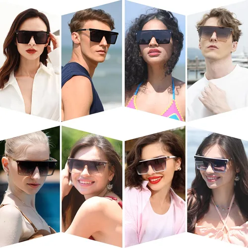 Vista 6 de Dollger Square Oversized Sunglasses for Women Men Trendy Flat Top Big Black Shades UV400 Sunnies
