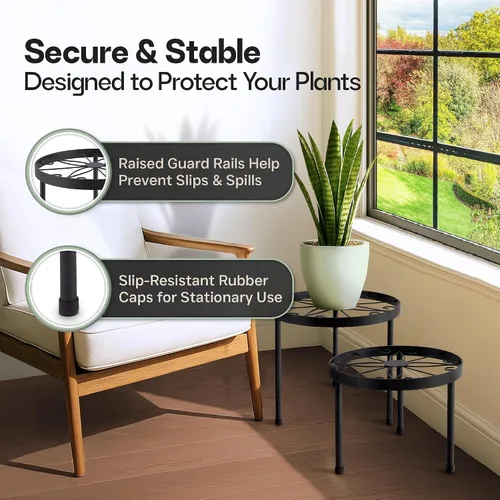 Vista 8 de Soporte para plantas de interior con ruedas, (2 tamaños), elevadores de metal para macetas (12 y 10 pulgadas de diámetro)