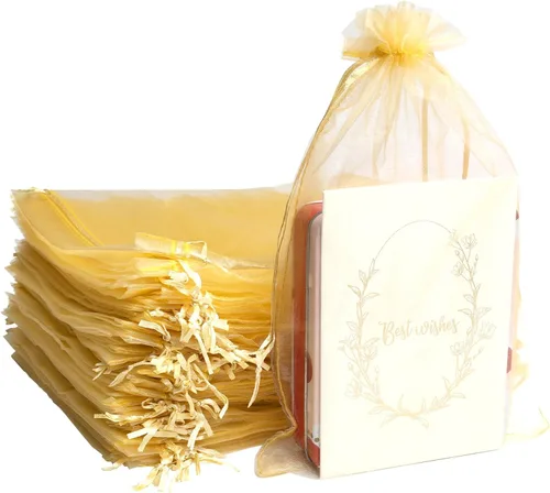 Vista 11 de Uigidori 100 bolsas de organza de alta calidad, bolsas de regalo de organza transparente de 8 x 12 pulgadas con cordón, bolsas grandes de malla