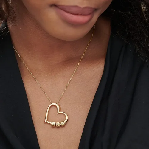 Vista 6 de MYKA - Collar personalizado en forma de corazón con cuentas grabadas para mujer, nombres personalizados con inscritos, piedra de diamante opcional