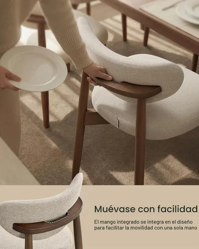 Vista 7 de VASAGLE Juego de 2 sillas de comedor de madera, sillas de cocina tapizadas Cappuccino Beige