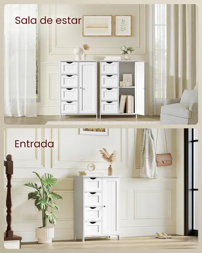 Vista 7 de VASAGLE - Armario de almacenamiento de suelo, granja, 4 cajones y 1 puerta Blanco nube