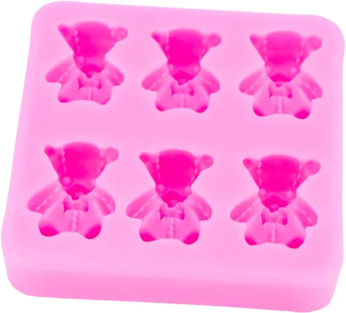 Vista 4 de Lindo oso de peluche sentado en 3D con moño, molde de silicona para hacer dulces, postres de goma de mascar, pudín de cristal, decoración