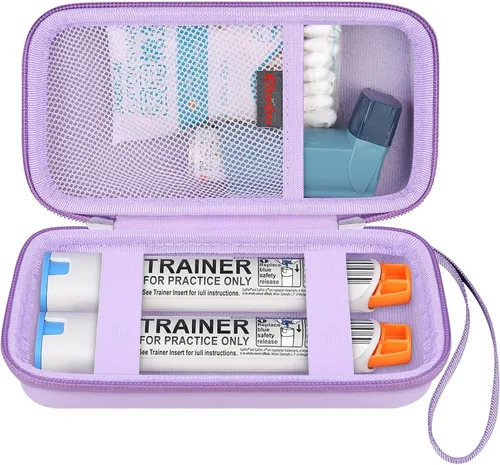 Vista 10 de Elonbo Estuche de transporte EpiPen, kit de medicina de viaje para 2 bolígrafos Epi o Auvi Q, inhalador de ventolin, aerosol nasal, medicamentos