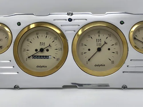 Vista 3 de Dolphin Gauges 1960 1961 1962 1963 Chevy Truck 6 Gauge Dash Cluster Panel Set Mecánico Oro Bisel