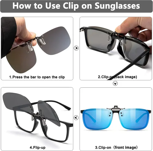 Vista 5 de CAXMAN Polarized Clip On Sunglasses Over Prescription Glasses for Men Women UV Protection Azul reflejado