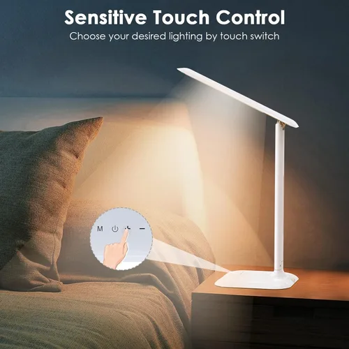 Vista 4 de Lámpara de escritorio LED, luz de escritorio con puerto de carga USB, 3 modos de color, 5 niveles de brillo, lámpara de mesa regulable, lámpara
