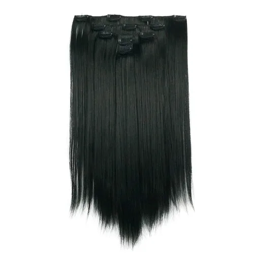 Vista 7 de Lydell Juego de 5 extensiones de cabello sintético con clip de 20 pulgadas de largo y lacio para mujer (12TT26 marrón con reflejos)