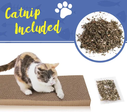 Vista 4 de PrimePets Paquete de 3 rascadores de cartón para gatos con caja, almohadillas grandes reversibles de 17.3 pulgadas para gatos de interior, tablero