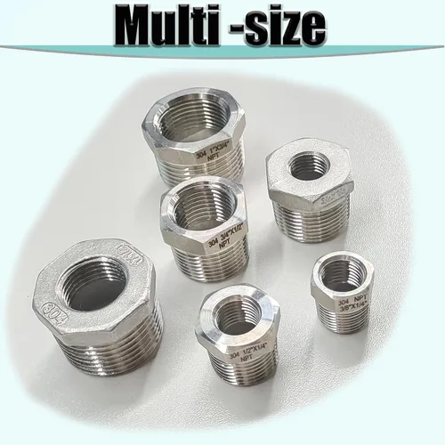 Vista 9 de Reductor de buje hexagonal macho de 1 pulgada a 1/2 pulgada NPT hembra, adaptador reductor de acero inoxidable 304, buje hexagonal de tubo