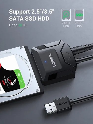Vista 2 de UGREEN cable adaptador SATA a USB 3.0 para lector de disco duro SSD/HDD de 3.5 2.5 pulgadas SATA III convertidor de disco duro compatible con UASP