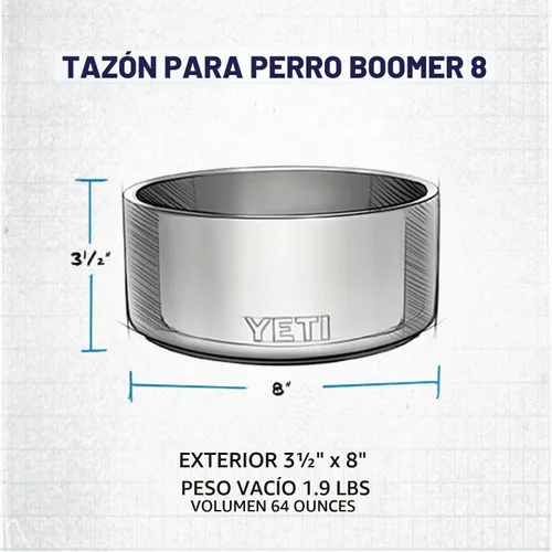 Vista 5 de YETI Boomer 8 - Tazón antideslizante y de acero inoxidable para perro, con capacidad de 64 onzas Blanco