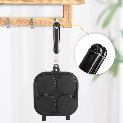 Vista 3 de Oumefar Waffle Maker - Sartén cuadrada para panqueques con 4 agujeros de doble cara con patrón de animales de dibujos animados, antiadherente