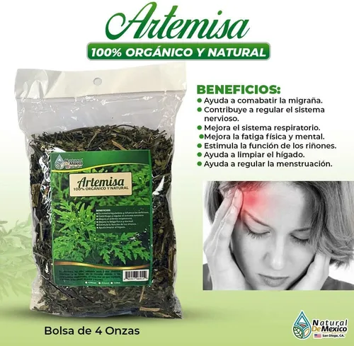 Vista 2 de Artemisa Herbal/Tea, Artemisa Ayuda a Combatir la Migraña 4 oz-113g. Hierba mexicana