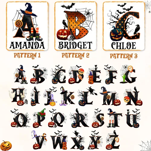 Vista 2 de Enterizo de Halloween personalizado con inicial para bebé niño y niña recién nacido 6 12 18 24 meses traje de calabaza personalizado disfraz