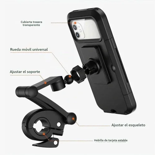 Vista 8 de Soporte impermeable giratorio 360° para teléfono de bicicleta y motocicleta, funda resistente a golpes, soporte para manillar, smartphones
