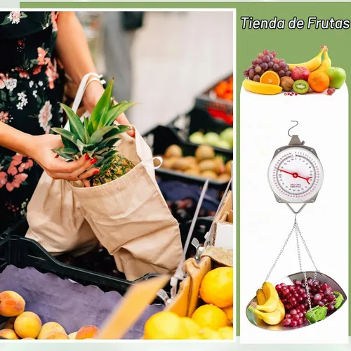 Vista 6 de Tellegloww 1 Juego de 110 lbs Balanza Colgante con Pantalla Grande y Cucharón para Cocina, Balanza de Dial Pesada en Plata, Balanza de Primavera