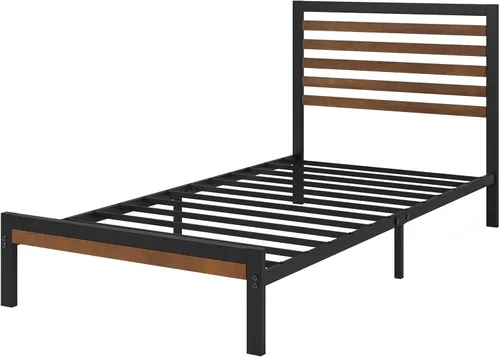 Vista 12 de Zinus Kai - Base de cama de bambú y metal con cabecero, no necesita somier, fácil montaje, individual, color marrón