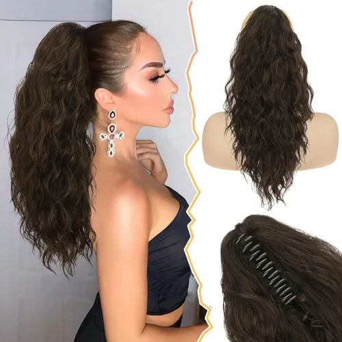 Vista 13 de BARSDAR Extensión de cola de caballo corta para mujer, extensiones de cabello sintético suave con clip de garra de 12 pulgadas, extensiones de cola
