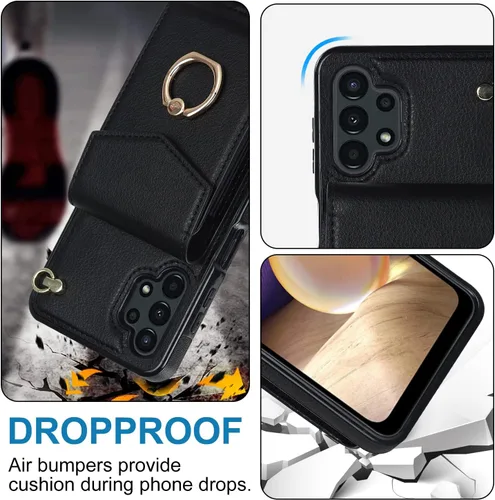 Vista 6 de Asuwish Funda de teléfono para Samsung Galaxy A32 5G 2021 de 6.5 pulgadas con protector de pantalla de vidrio templado y anillo de bloqueo RFID