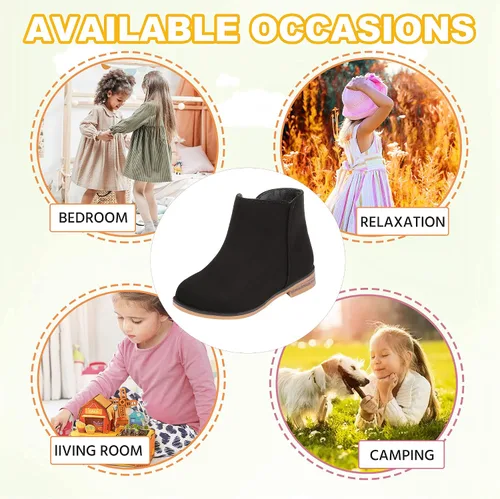Vista 7 de Fupoia Botas de tobillo para niñas, botas de tobillo para niñas, botas de cremallera lateral, botas de moda para adolescentes, botas de tacón corto