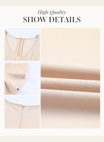 Vista 5 de Dokotoo Vestido de fiesta elegante con cuello en V para mujer, vestido de manga corta, vestido de patinadora, vestidos de invitados de boda