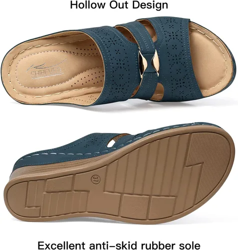 Vista 4 de SHIBEVER Wedge Sandals for Women Dressy Summer Comfortable Hollow Out Open Toe Wedge Sandal