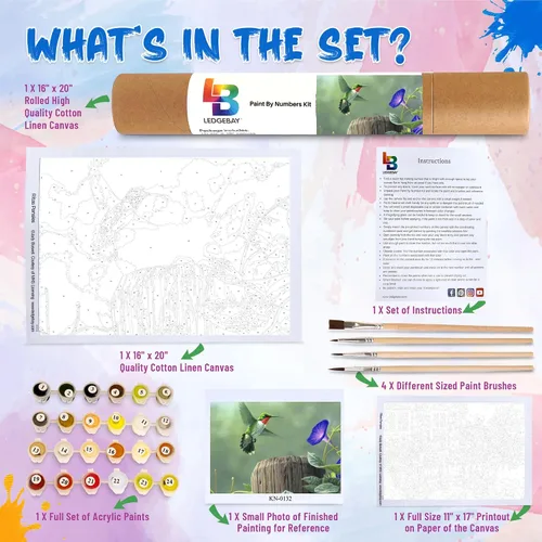 Vista 3 de Ledgebay - Kit de pintura por números DIY para adultos, lienzo sin marco, kit de pintura por números para principiantes a avanzados, los kits Colibrí