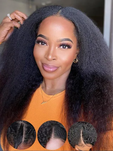Vista 65 de KLAIYI Peluca de cabello humano con encaje frontal precortada 7x5, corte Bob en capas, corte romo, cordón sin pegamento, peluca predepilada