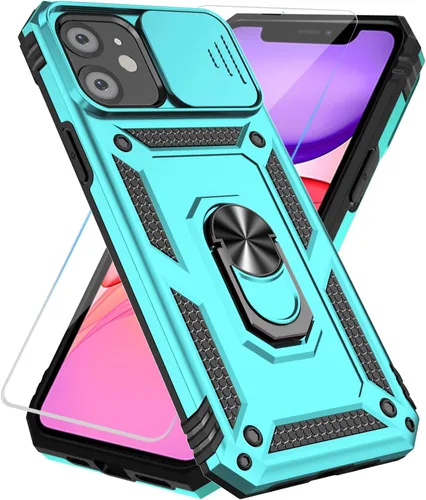 Vista 18 de Funda para teléfono SunStory para iPhone 11 con protector de pantalla HD y cubierta deslizante para la cámara y soporte giratorio con anillo