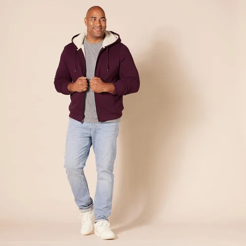 Vista 7 de Tienda Essentials Sudadera de vellón con capucha, con forro de sherpa y cierre completo de cremallera para hombre