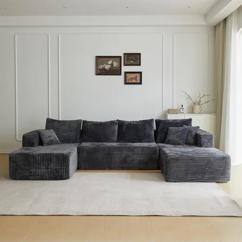 Vista 12 de Sofá modular Cloud de 104 pulgadas con diván en forma de L, sofás tapizados modernos con asiento profundo, sofá comprimido de esponja de pana