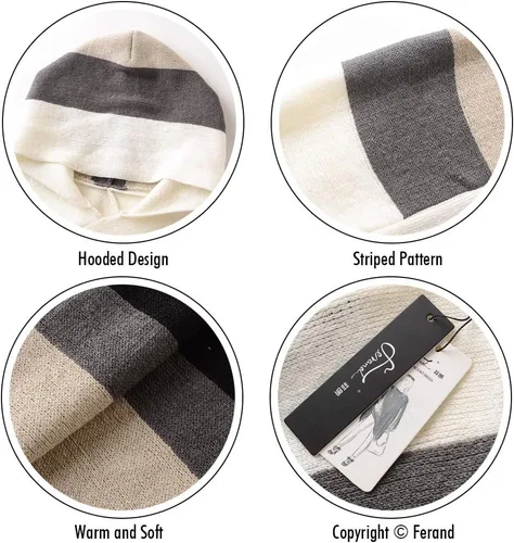 Vista 4 de Ferand - Suéter tipo poncho a rayas para mujer, estilo casual, chal con flecos versátiles