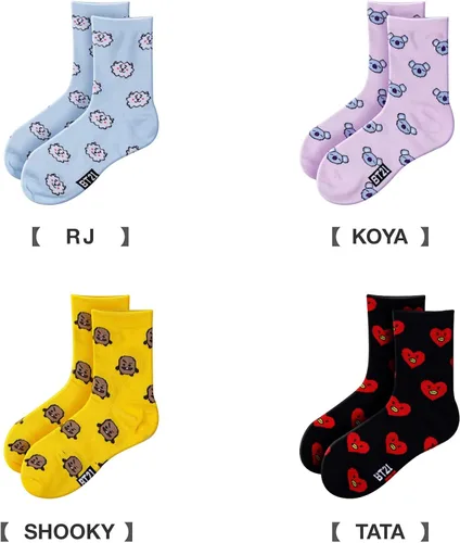 Vista 2 de Kpop BTS Character Kpop Calcetines para niñas y mujeres paquete de 7 calcetines de algodón con dibujos animados BTS