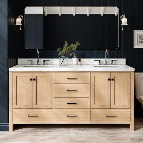 Vista 15 de ARIEL Personalizar Taylor - Tocador de baño de 72 pulgadas, madera maciza, puertas y cajones de cierre suave, color gris