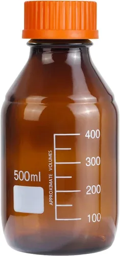 Vista 8 de Botellas ámbar de almacenamiento de medios de laboratorio, recipiente de vidrio graduado marrón GL45, tapa de rosca a prueba de fugas, multiusos Azul