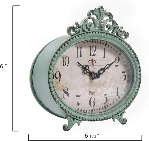 Vista 9 de Creative Co-Op Reloj de repisa de peltre envejecido verde