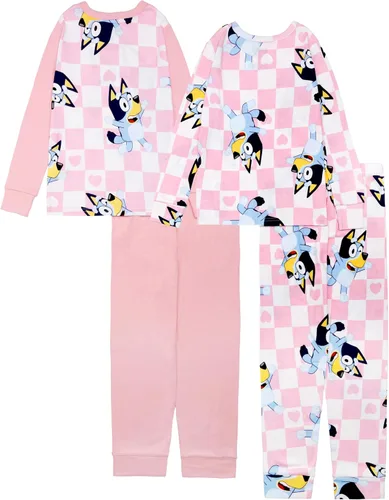 Vista 6 de Bluey Conjunto de pijama de algodón ajustado de 4 piezas, suave y lindo para niñas