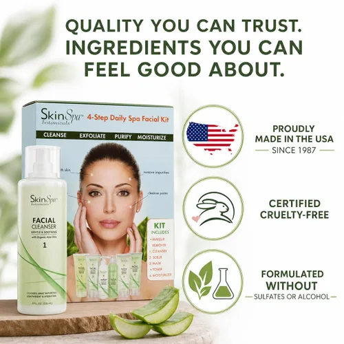 Vista 6 de Juego completo de cuidado de la piel facial de 4 pasos, 6 productos de tamaño completo para todo tipo de piel, incluyendo sensibles, sin sulfatos