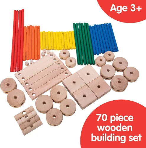 Vista 2 de Schylling MKT Super Makit - Juguete clásico de construcción de madera, más de 3 años, 70 piezas (1 EA)