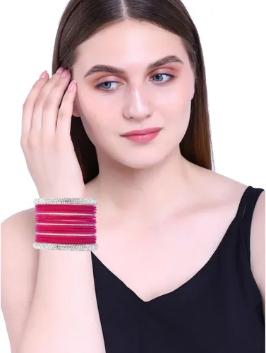 Vista 3 de Efulgenz Boho Antique Oxidized Indian Jewelry Tribal Crystal Velvet Bracelet Bangle Set