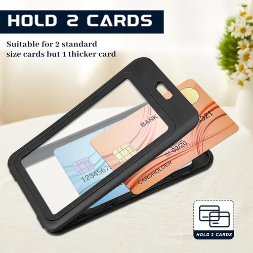 Vista 4 de Paquete de 3 portatarjetas de identificación con ventanas de doble cara, de plástico duro, vertical, para tarjetas de identificación, protector